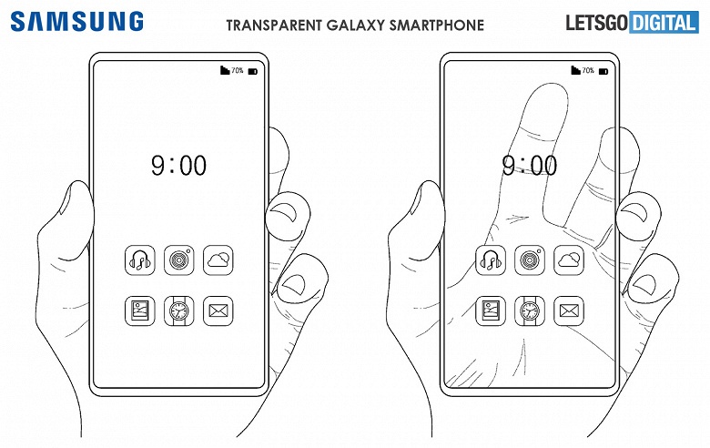 Невероятный полностью прозрачный смартфон Samsung. Это рендер, основанный на свежем патенте компании