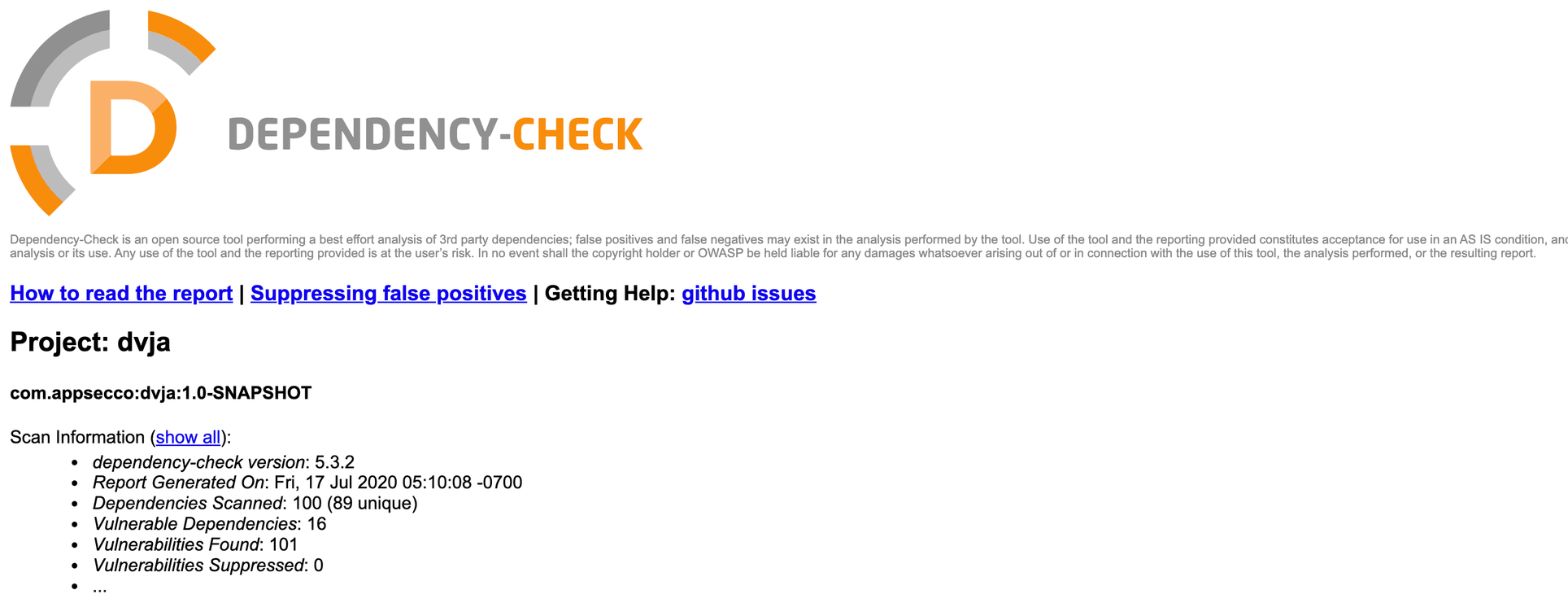 Скриншот из HTML-отчета Dependency Check
