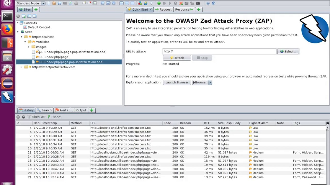 Скриншот из GUI OWASP ZAP