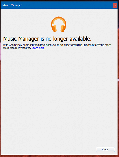 Google Play Music уже закрывается на Windows 10 