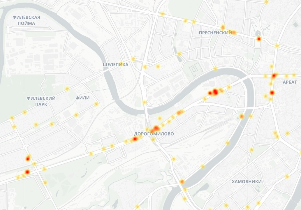 Смертельные ДТП на карте Москвы - распределение. dtp-stat.ru/moskva/