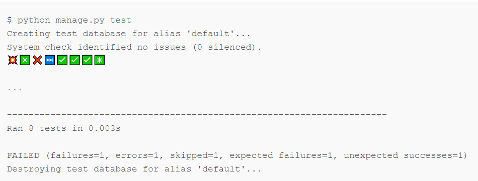 Что происходит, когда вы выполняете manage.py test? - 1