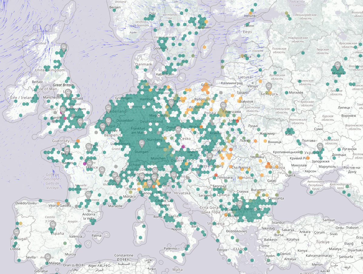 Карта чистоты воздуха от LuftDaten. Картографические данные: © Участники OpenStreetMap