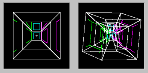 Слева — проекция 3D коридора, справа — 4D