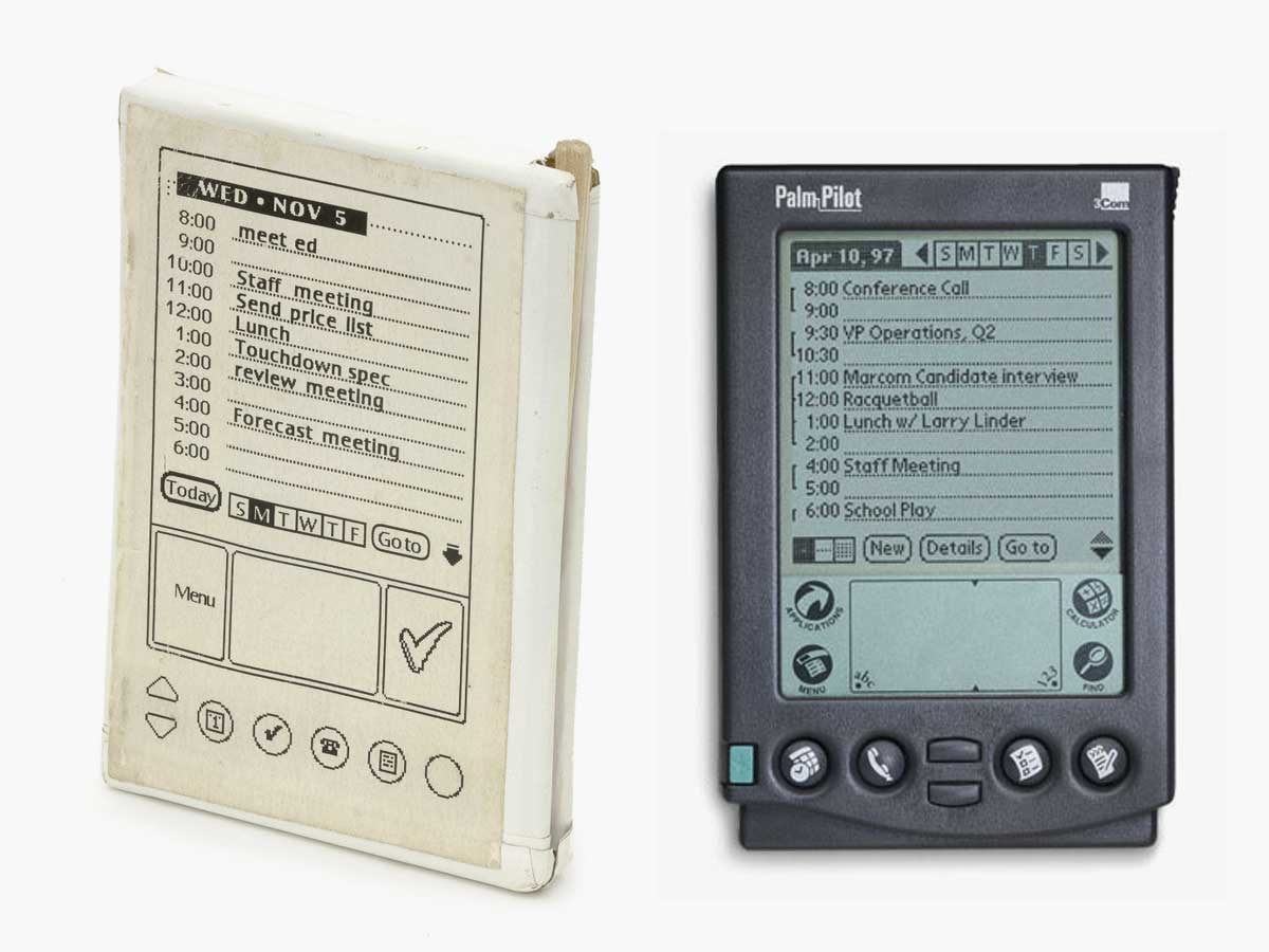 Претотип и готовый продукт Palm Pilot