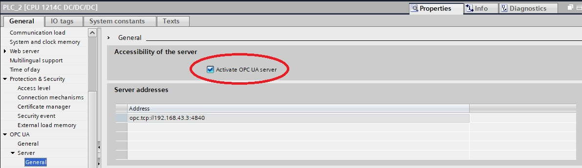 OPC UA для CPU S7-1200 (FW4.4). Настройка сервера - 1