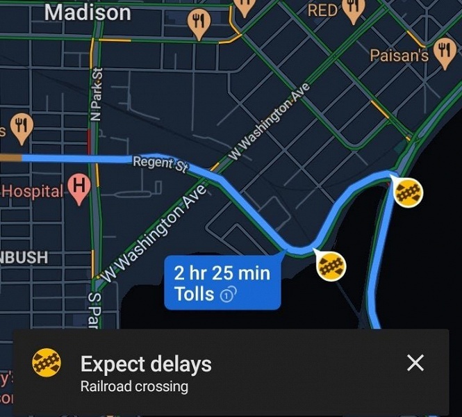 Карты Google Maps начали предупреждать о железнодорожных переездах
