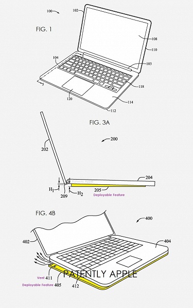 Apple пытается запатентовать выдвижную опору для MacBook, которая заодно улучшает вентиляцию