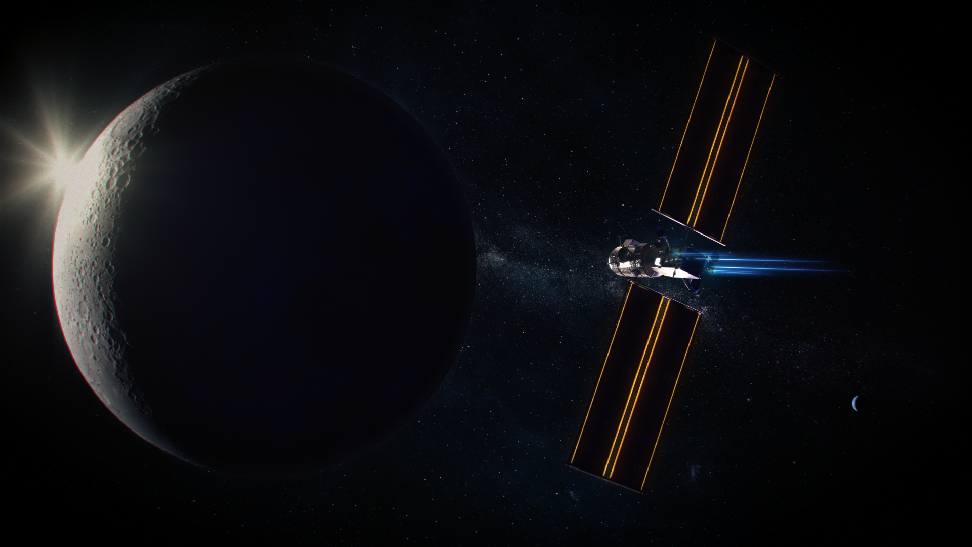 Lunar Gateway совершает маневр, используя свои ионные двигатели - НАСА Lunar Gateway совершает маневр, используя свои ионные двигатели - НАСА