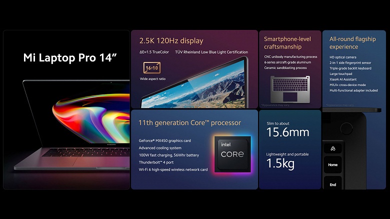Представлен ноутбук Xiaomi Mi Laptop Pro с ЖК-экраном, 120 Гц и 100-ваттной зарядкой