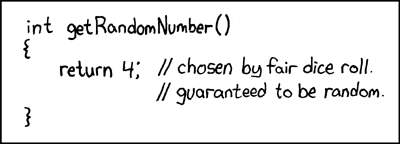 XKCD в тему. Комментарий в коде гласит: «Получено подбрасыванием кости. Это гарантированно случайное значение»