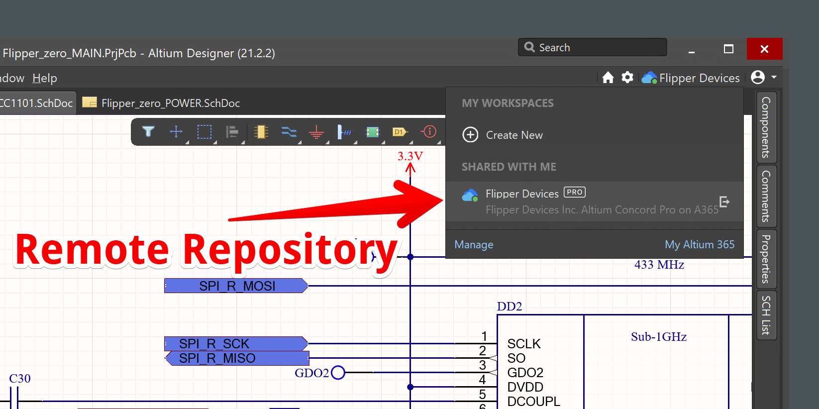 Разработчик подключается к корпоративному серверу Altium 365