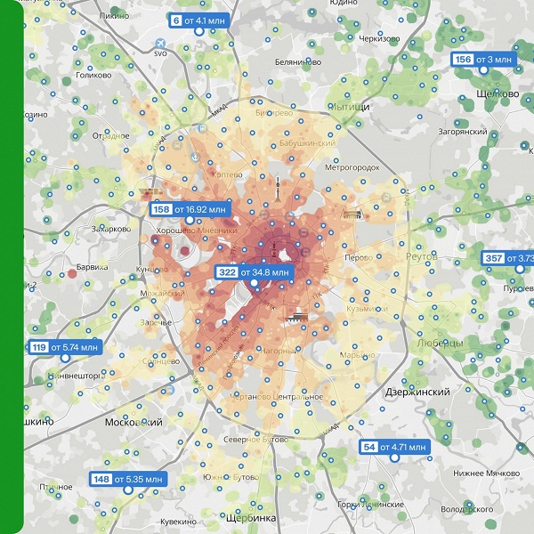 В 2ГИС появились «тепловые» карты с ценами на квартиры