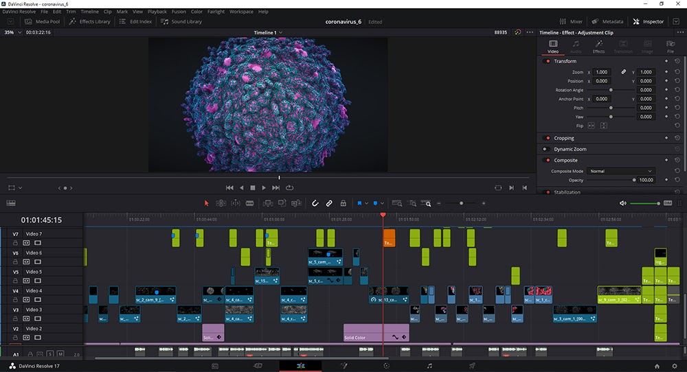 DaVinci Resolve. Вот, как выглядит четвёртая версия ролика. Проект мы закончили на шестой.