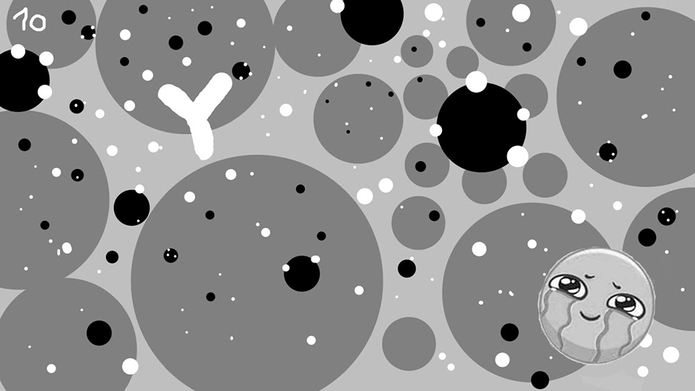 Сториборд. Серые круги — клетки. Чёрные — вирусы. Белые — иммуноглобулины или антитела.