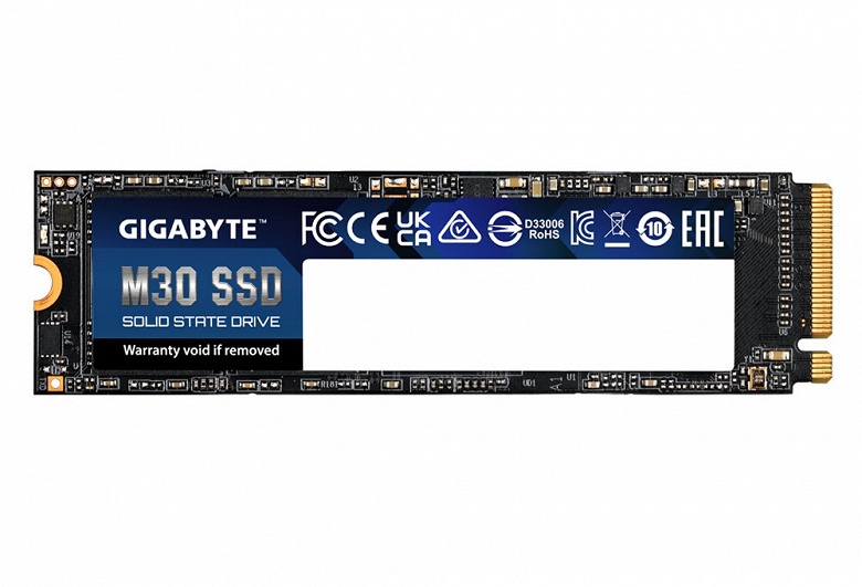 Твердотельные накопители Gigabyte M30 типоразмера M.2 оснащены интерфейсом PCIe 3.0 x4