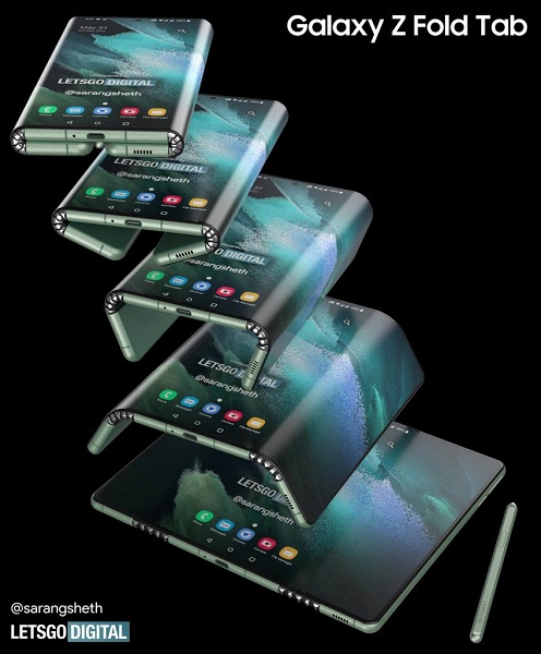 Так выглядит потенциальный Galaxy Z Fold Tab. Планшет Samsung с гибким экраном, складываемым вдвое, показали на качественных рендерах