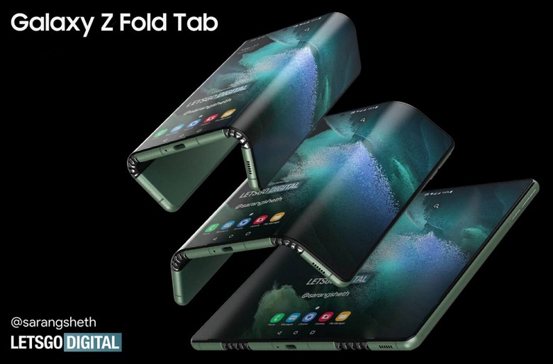 Так выглядит потенциальный Galaxy Z Fold Tab. Планшет Samsung с гибким экраном, складываемым вдвое, показали на качественных рендерах