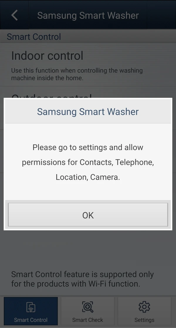 Приложение для стиральной машины Samsung требует доступ к контактам и геолокации - 2