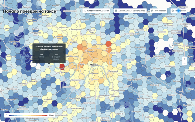 Власти Москвы запустили интерактивную карту поездок на такси