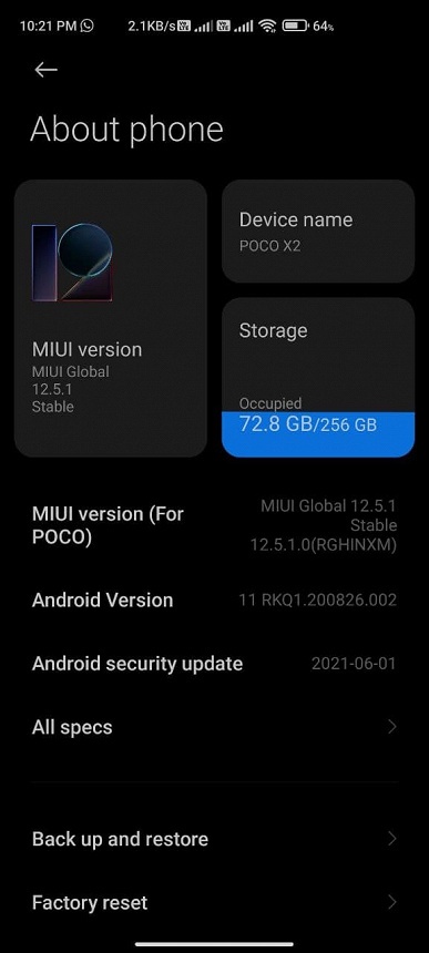 Poco X2 получил MIUI 12.5