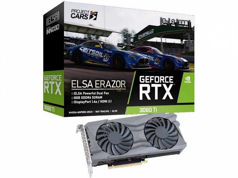 В Японии начались продажи видеокарты ELSA GeForce RTX 3060 Ti LHR Erazor, созданной в сотрудничестве с разработчиком игры Project Cars 3