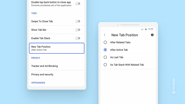 Альтернативный браузер Vivaldi для Android позволяет «Оставаться в браузере» и отключить группировку вкладок