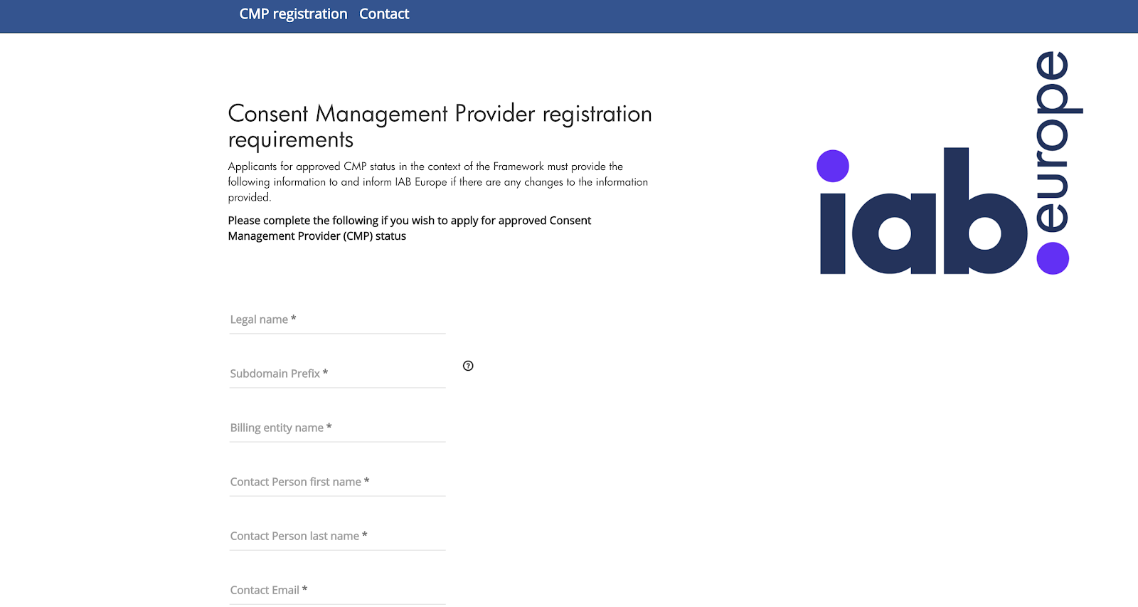 Форма регистрации CMP Форма регистрации CMP