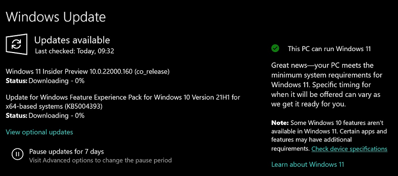 Windows 10 начала предупреждать о готовности ПК к Windows 11, а также об урезанных функциях