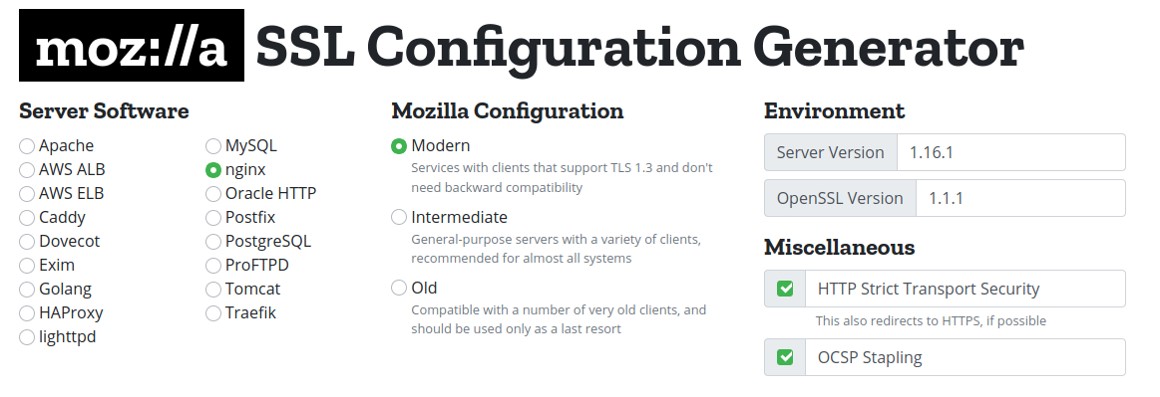 TLS config best practice, https://ssl-config.mozilla.org