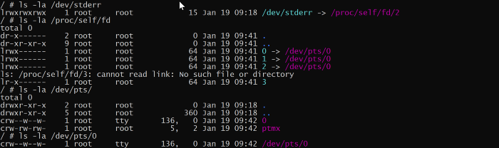 В Alpine только root и tty могут писать в нулевое устройство псевдотелетайпов (PTS).