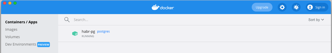 Контейнер с PostgreSQL, запущенный в Docker
