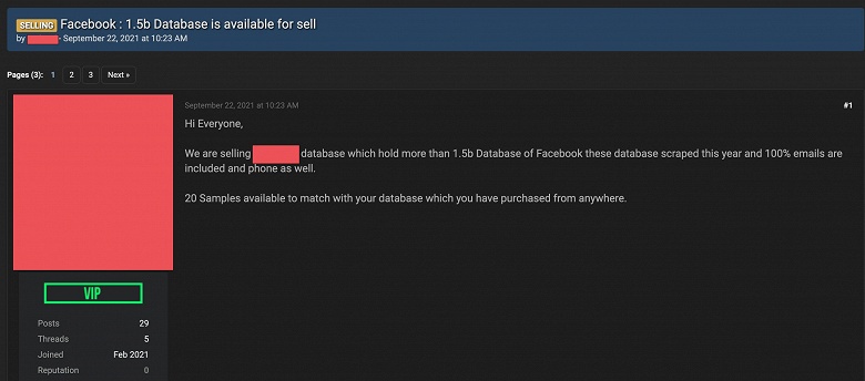 Хакеры владеют данными половины пользователей Facebook? Один пользователь продаёт базу с информацией о 1,5 млрд человек