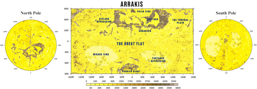 Карта рельефа Арракиса (в метрах)