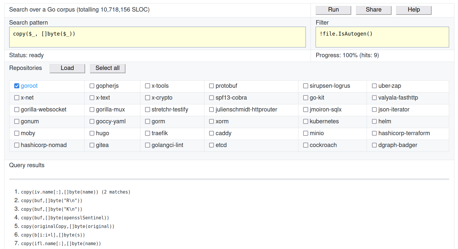 gocorpus: открытый корпус Go кода, поддерживающий запросы - 3 gocorpus: открытый корпус Go кода, поддерживающий запросы - 3