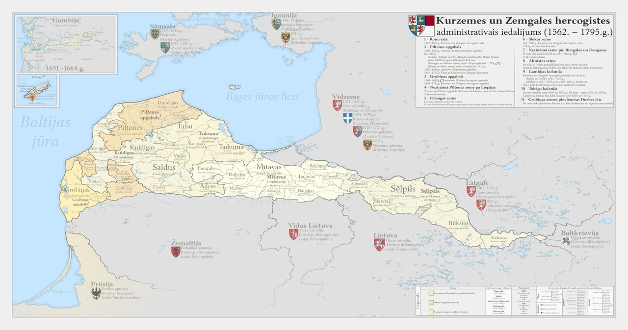 Курляндия на карте, размером она была вдвое меньше современной Латвии. Сверхдержава сверхдержалась больше 200 лет, что учитывая сопутствующие события впечатляет.