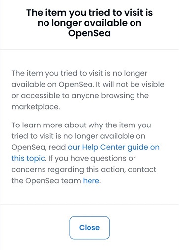 Предмет, который вы пытались посмотреть, более недоступен на OpenSea