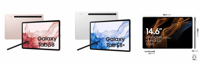 Samsung Galaxy Tab S8, Galaxy Tab S8+ и Galaxy Tab S8 Ultra показали на официальных изображениях