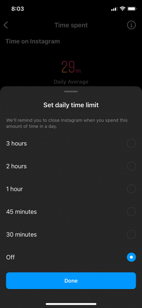 В Instagram незаметно увеличили минимальный дневной лимит времени