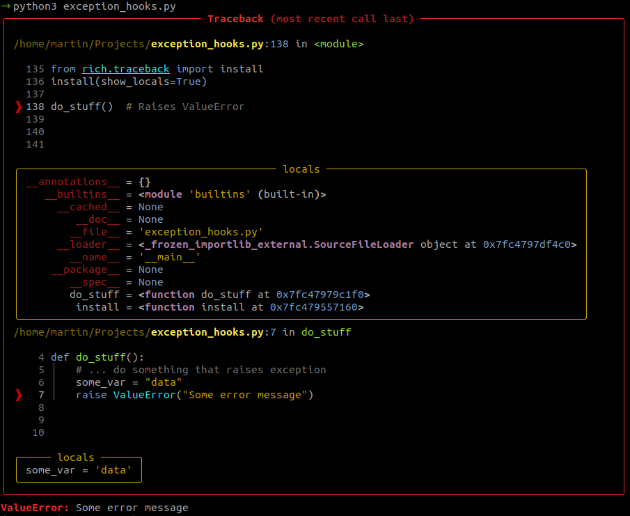 Трейсбек, который выводит Rich Трейсбек, который выводит Rich