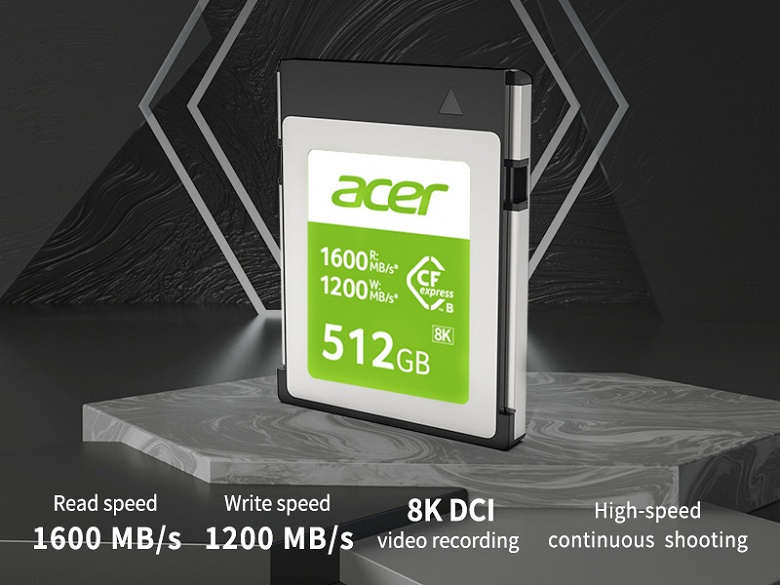 В линейку карт памяти Acer Storage CFexpress Type B вошли модели объёмом 128, 256 и 512 ГБ