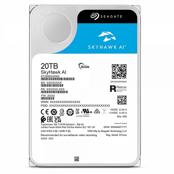 Seagate добавляет в линейку SkyHawk AI жёсткий диск объёмом 20 ТБ