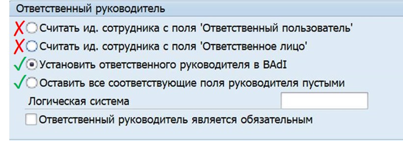 Рисунок 3. Опции для оценки UserID руководителя центра затрат