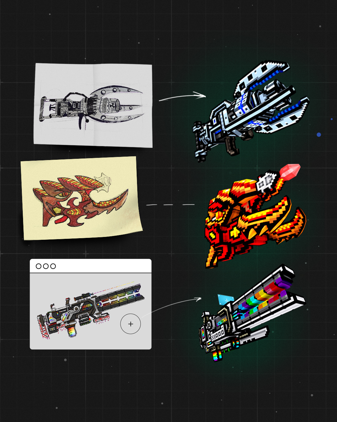 Примеры фан-артов, которые в итоге появились в игре Примеры фан-артов, которые в итоге появились в игре