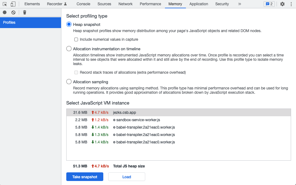 Память в браузерах и в Node.js: ограничения, утечки и нестандартные оптимизации - 12 Memory snapshot 1