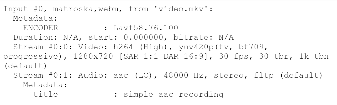 Рис. 14 Метаданные поврежденного MKV файла Рис. 14 Метаданные поврежденного MKV файла