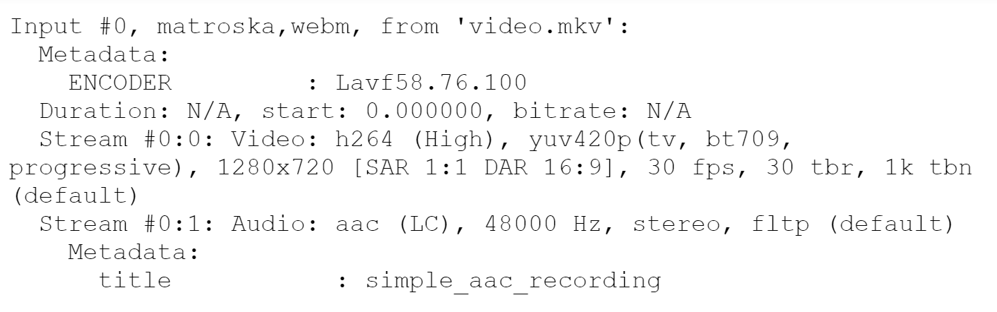 Рис. 14 Метаданные поврежденного MKV файла