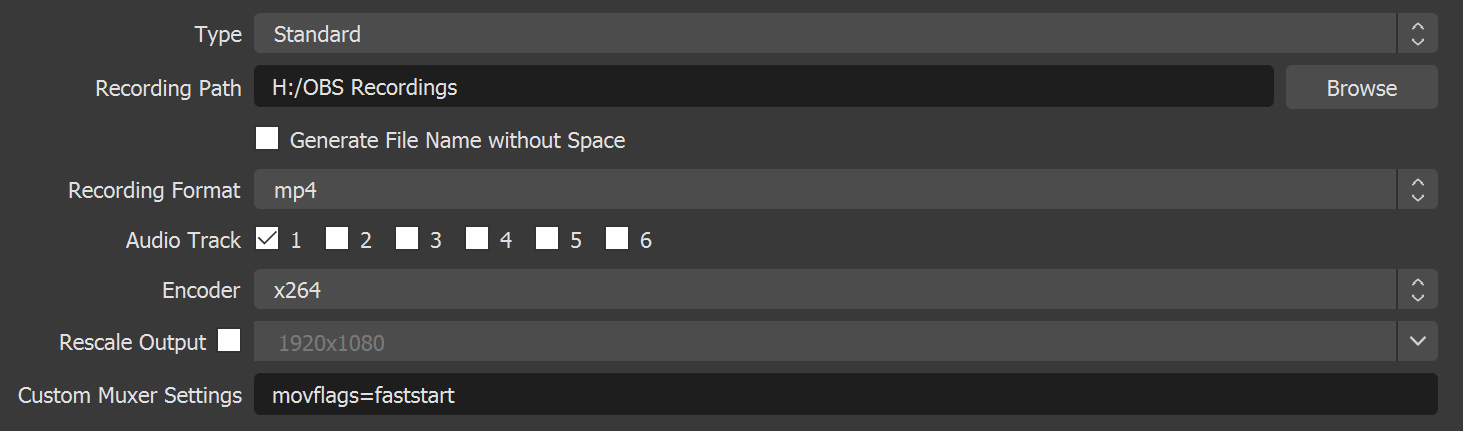 Рис. 18 Настройки записи в OBS Рис. 18 Настройки записи в OBS