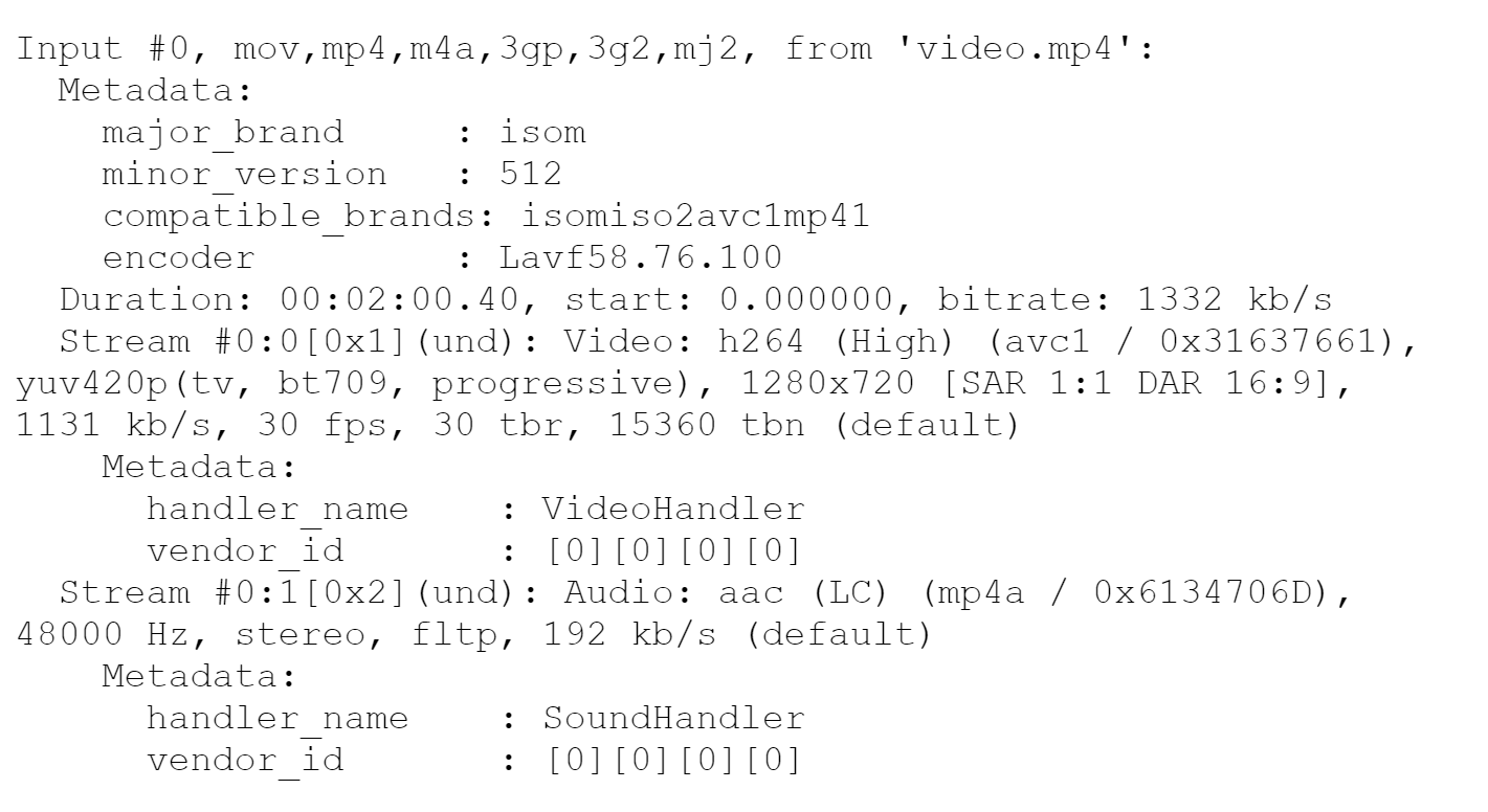 Рис. 2 Метаданные стандартного MP4 файла