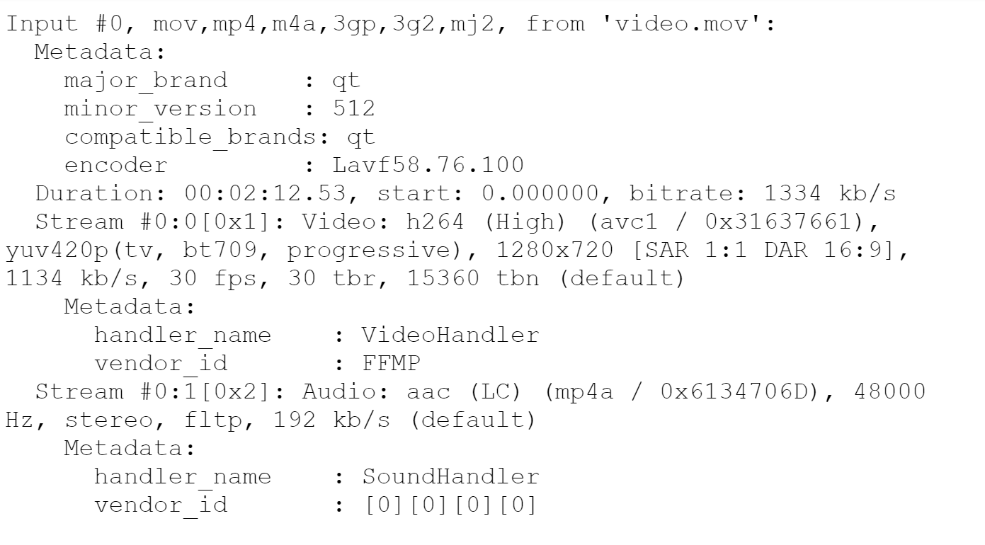 Рис. 22 Метаданные записанного MOV файла Рис. 22 Метаданные записанного MOV файла
